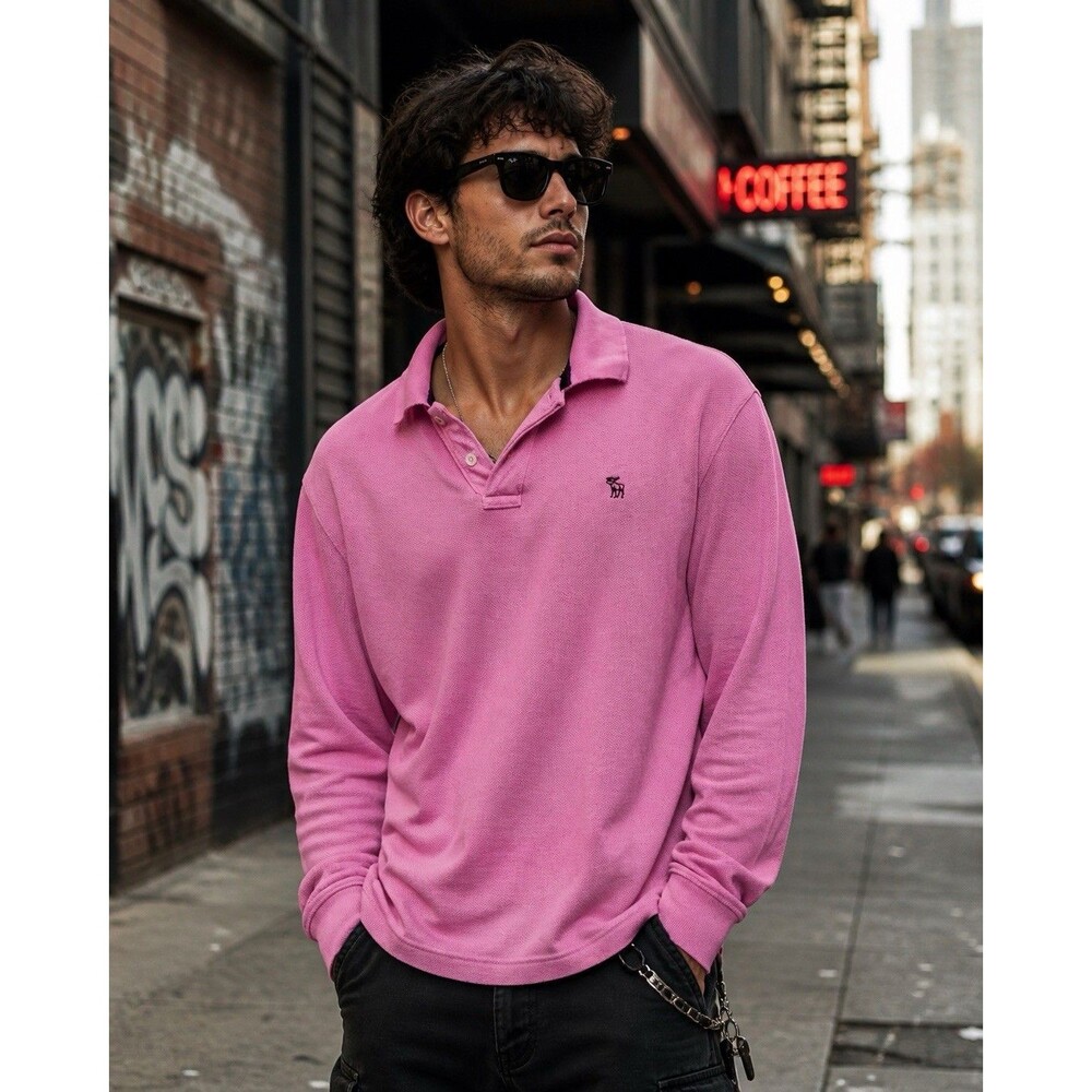 Abercrombie & Fitch Pink Long Sleeve Rugby Polo Large Preppy Classic Streetwear